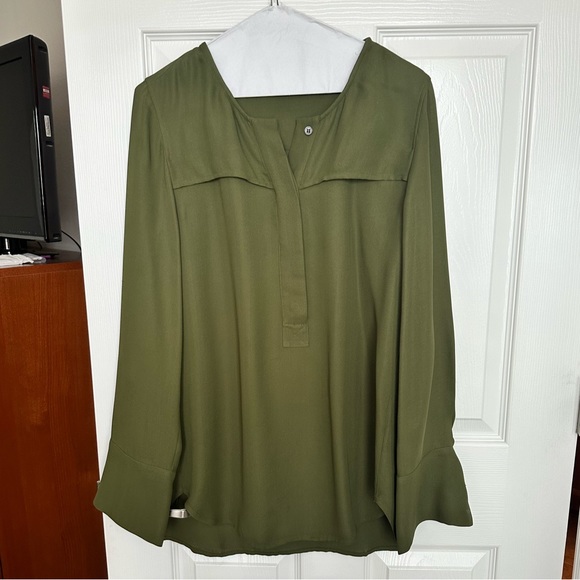 J.crew olive green covered button crepe tunic /8/ - Picture 3 of 7